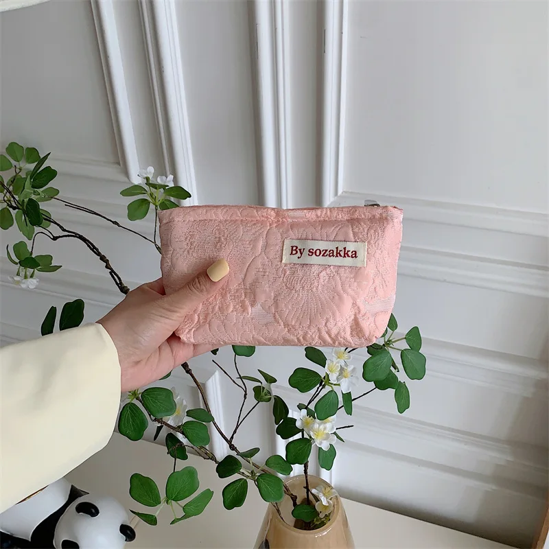 Ins Fashion Daily Storage Bag Portable Jacquard Floral Makeup or Stationery Bag Multifunctional Organizer
