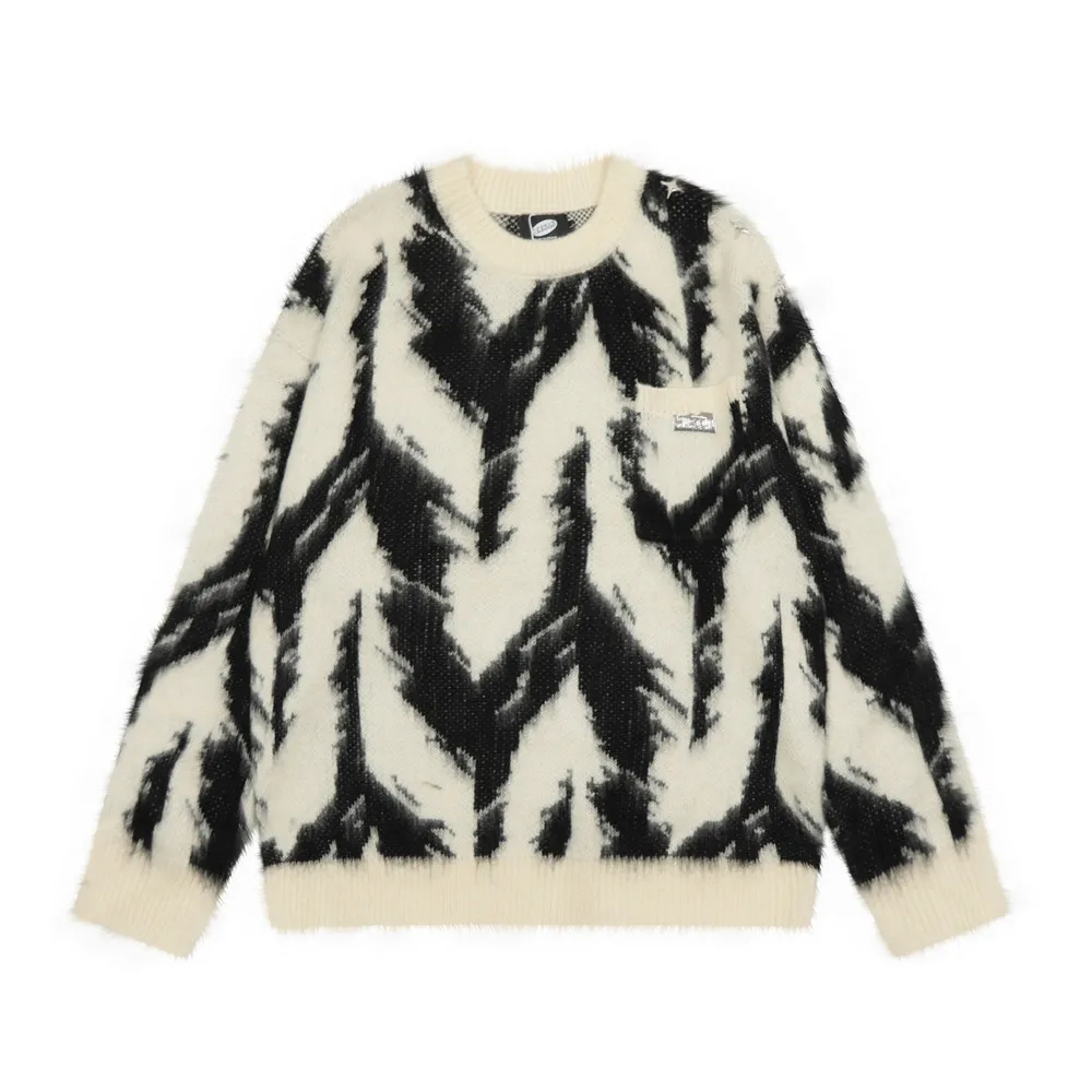 

Tie Dyed Pullover Men Loose Comfortable Versatile Long Sleeved Sweater Couple Fashionable Round Neck Knitwear Masculino Listrado