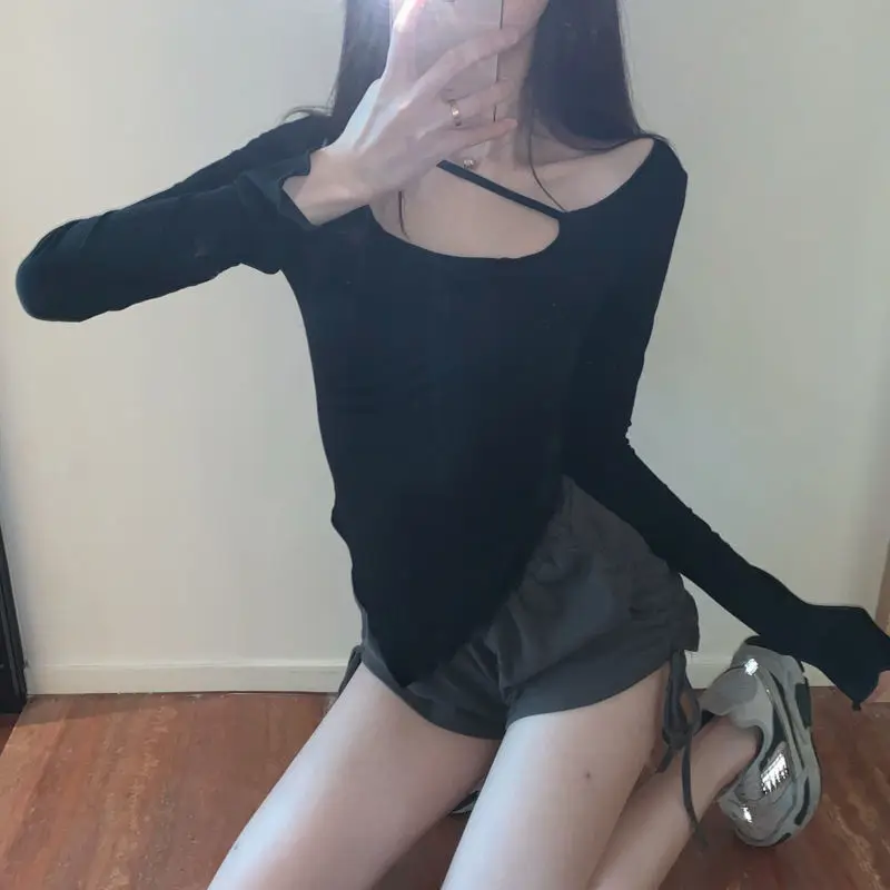 Футболки з довгим рукавом Жіночі елегантні бавовняні топи Приталені Зручна дихаюча тканина Ретро Весна Щоденний офісний стиль