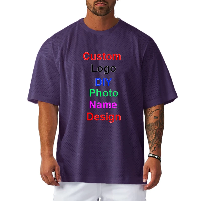 

Custom Logo Mesh Quick-Dry Oversized Loose T Shirt Short-Sleeved Sports Running Shirt Men's Gym Workout Training Fitness Tees
