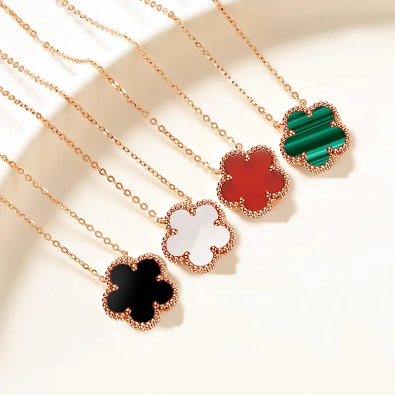 

Elegant 925 Silver Five Leaf Flower Pendant Necklace Choker Jewelry Luxury Golden 4/four clover motifs Necklaces for Women Lucky