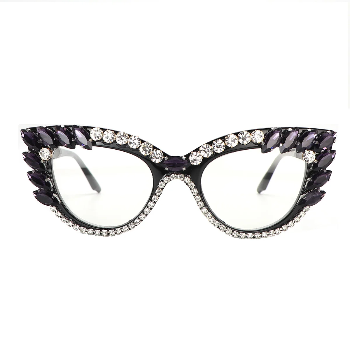 

Women Cat Eye Anti Blue Light Glasses Fashion Rhinestone Trim Spectacle Frame Daily Decoration Eyeglasses Multicolor Choice