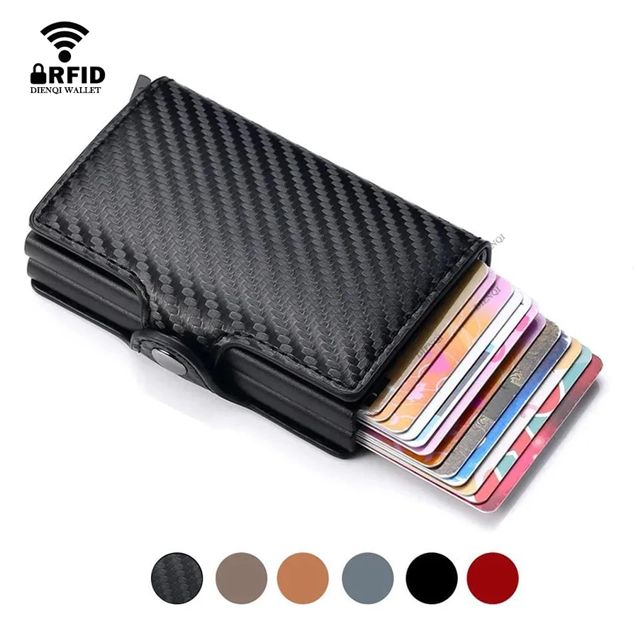 Tarjetero anti Rfid de fibra de carbono para hombre, tarjetero para 14 tarjetas bancarias, billetera minimalista de Metal, monedero, monederos masculinos