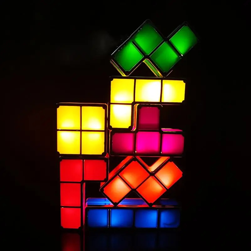 Tetris Stackable Night Light,AVEKI LED 7 Colors Induction Interlocking Desk Lamp 3D DIY Magic Blocks Puzzles Toy for Kids Teens Bedroom Home Decor Ideal Gift for Birthday Tetris Light-7 