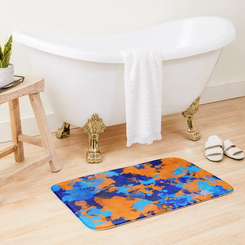 

Blue and Orange Paint Splatter Bath Mat Toilet Accessories Bathroom Anti-Skid Shower Living Room Rug Sleeping Room Rugs Mat