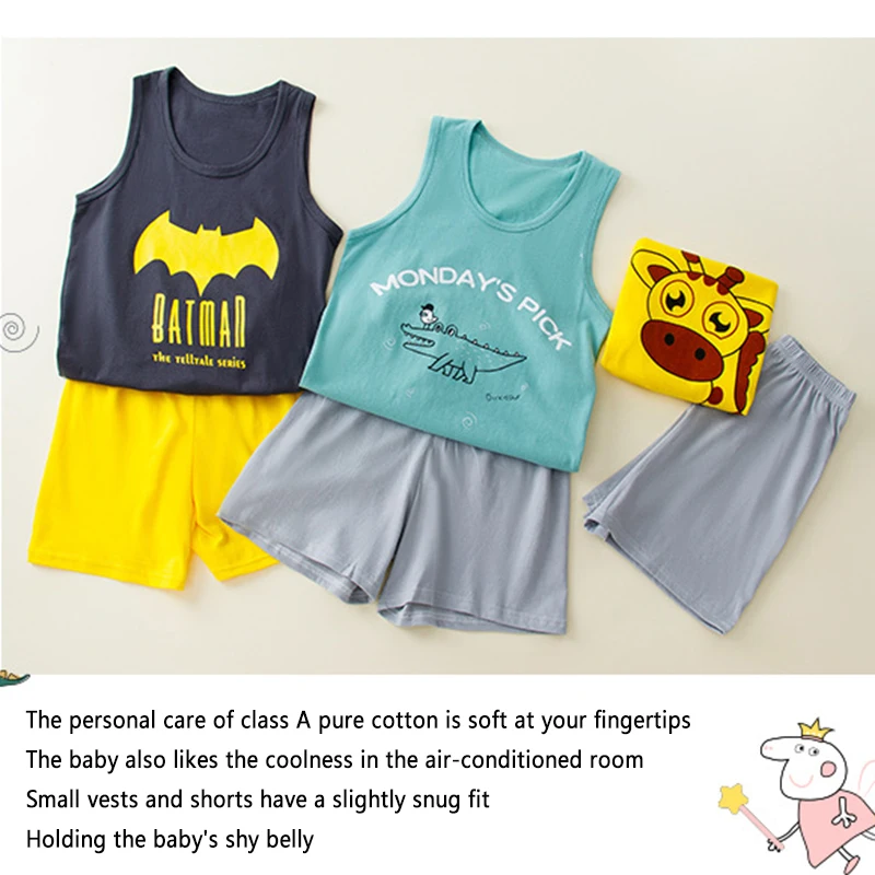 sleepwear for kids Boys Girl Clothing Baby Suit Fashionable Vest Set Crew Neck Cotton Pajamas Two Piece   For The Season: Summer 3~8 Years Old angel baby sleepwear