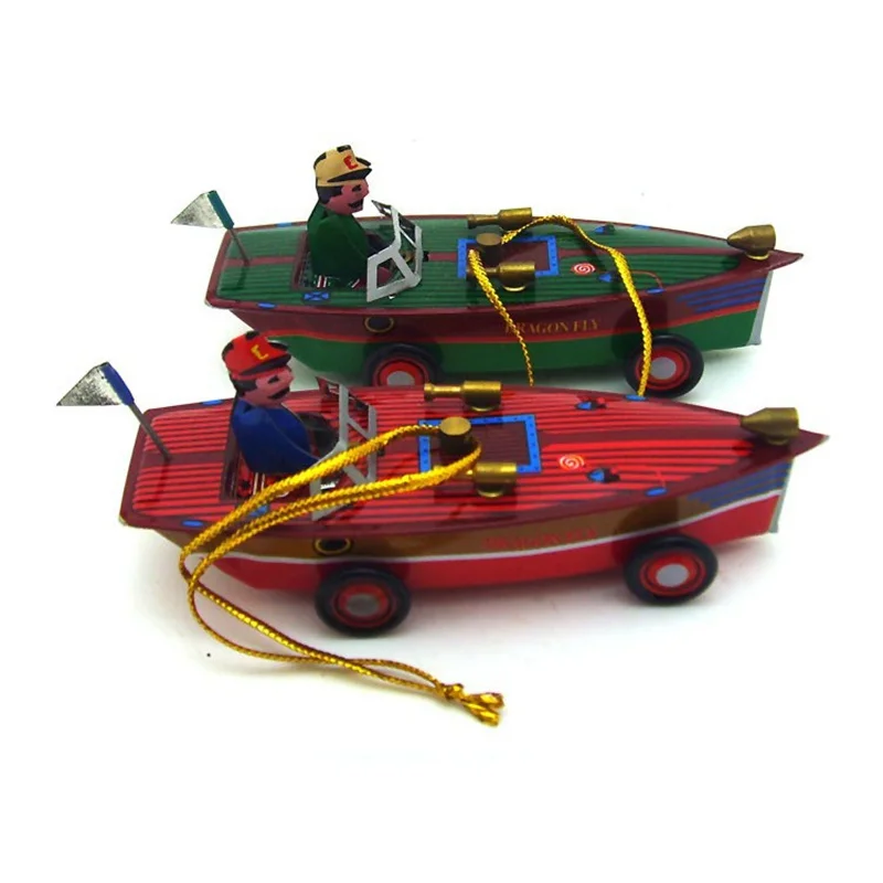 Retro Clockwork Wind Up Toy 7.5x3.5x4.5CM Vintage Mechanical Speedboat Tin Toys For Home Bar Decor Collection Gifts