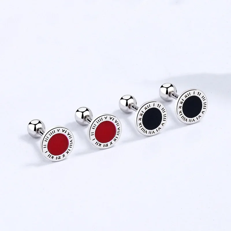 TrustDavis Real 925 Sterling Silver Round Roman Numeral Screw Stud Earrings for Women Wedding Valentine's Day Jewelry DA2761