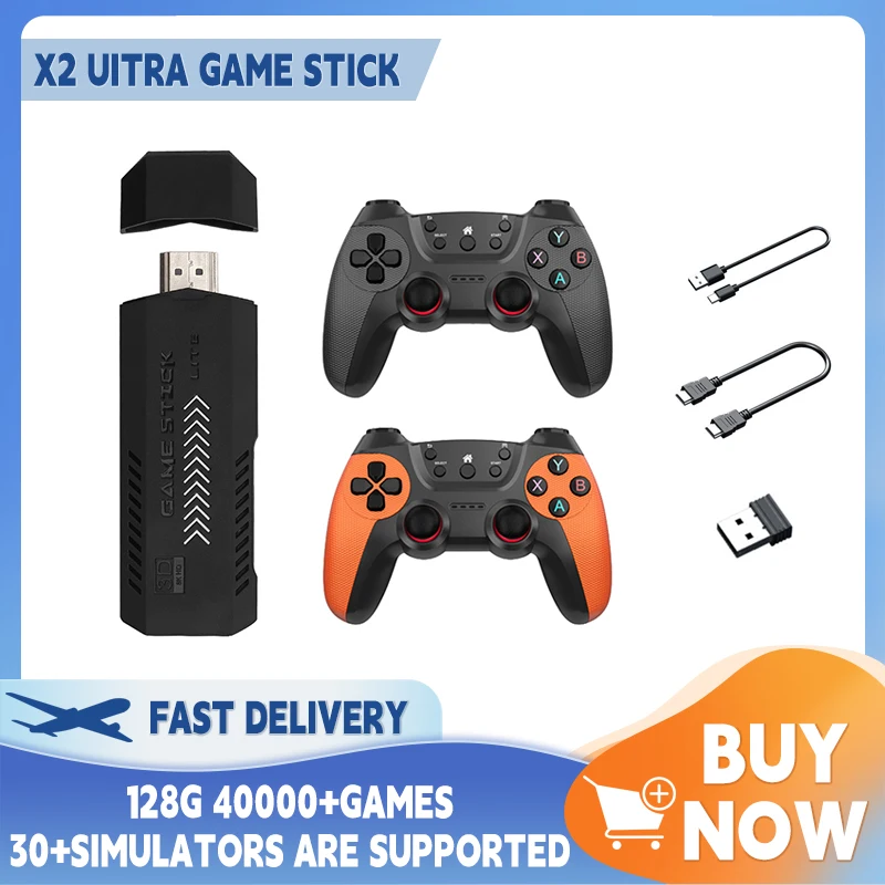 

X2 UItra Game Stick 4K HD Video Game Console Double Wireless 2.4G Controller Retro Console 58000 Games For PSP Christmas Gift