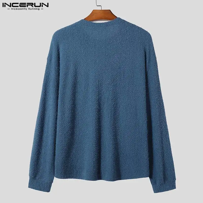 INCERUN 남성용 솔리드 O넥 루즈 풀오버, 심플 니트 가디건, 긴팔 스웨터, S-5XL 상의, 한국 스타일, 신상 패션, 2024