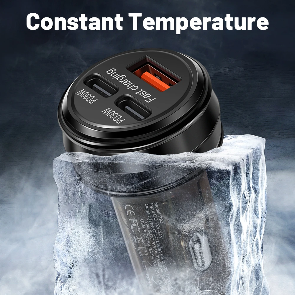 80W Fast Charger 3 Ports PD USB Car Charging Mobile Phone Type-C Adapter Quick Charger in Car for iPhone Samsung Xiaomi