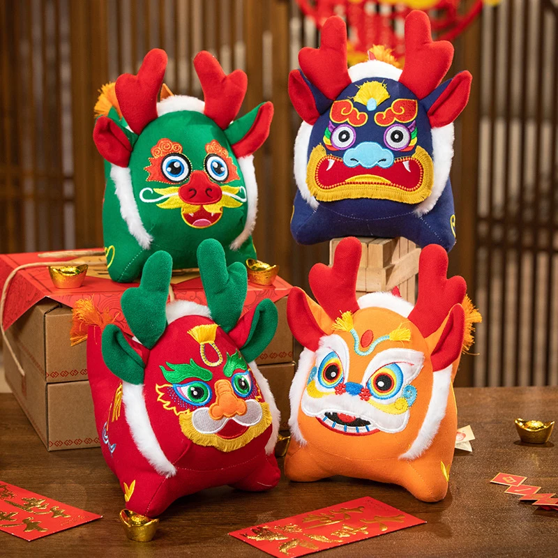 

2024 Cartoon Zodiac Dragon Year Mascot Red Chinese Dragon Plush Toys Soft Stuffed Animal Doll Pendent New Years Decorations