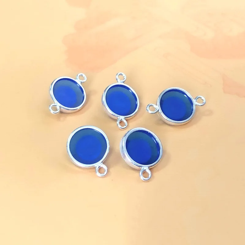 Real 925 Sterling Silver 6mm Blue Eye Charm Pendant / Connector For Necklace DIY Jewelry Hypoallergenic Jewelry Accessory