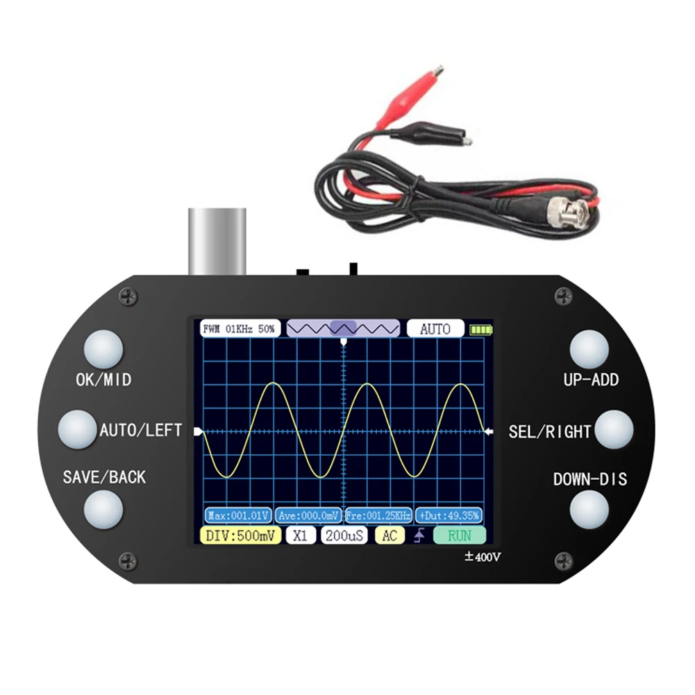 

UYANGG Handheld Oscilloscope Tools 320*240 Resolution 2.4inch TFT Display 2.5MHz Sample Rate 500KHz Bandwidth Oscillometer
