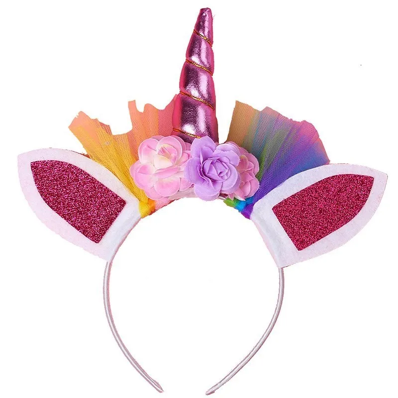 Girls Birthday Party Accessories Mickey Minnie Ear Unicorn Headband Princess Costume Children Cosplay Elsa Anna Wig Crown Gloves 3