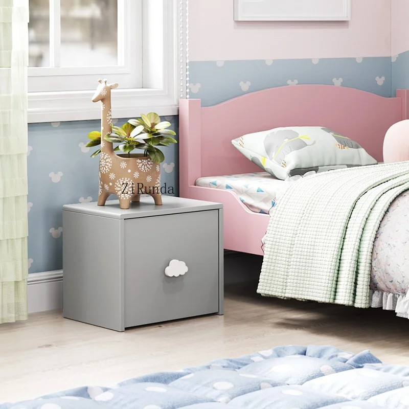 /Bedside Table Simple Solid Wood Cabinet Cute Cloud Bedside Cabinet Children's Locker