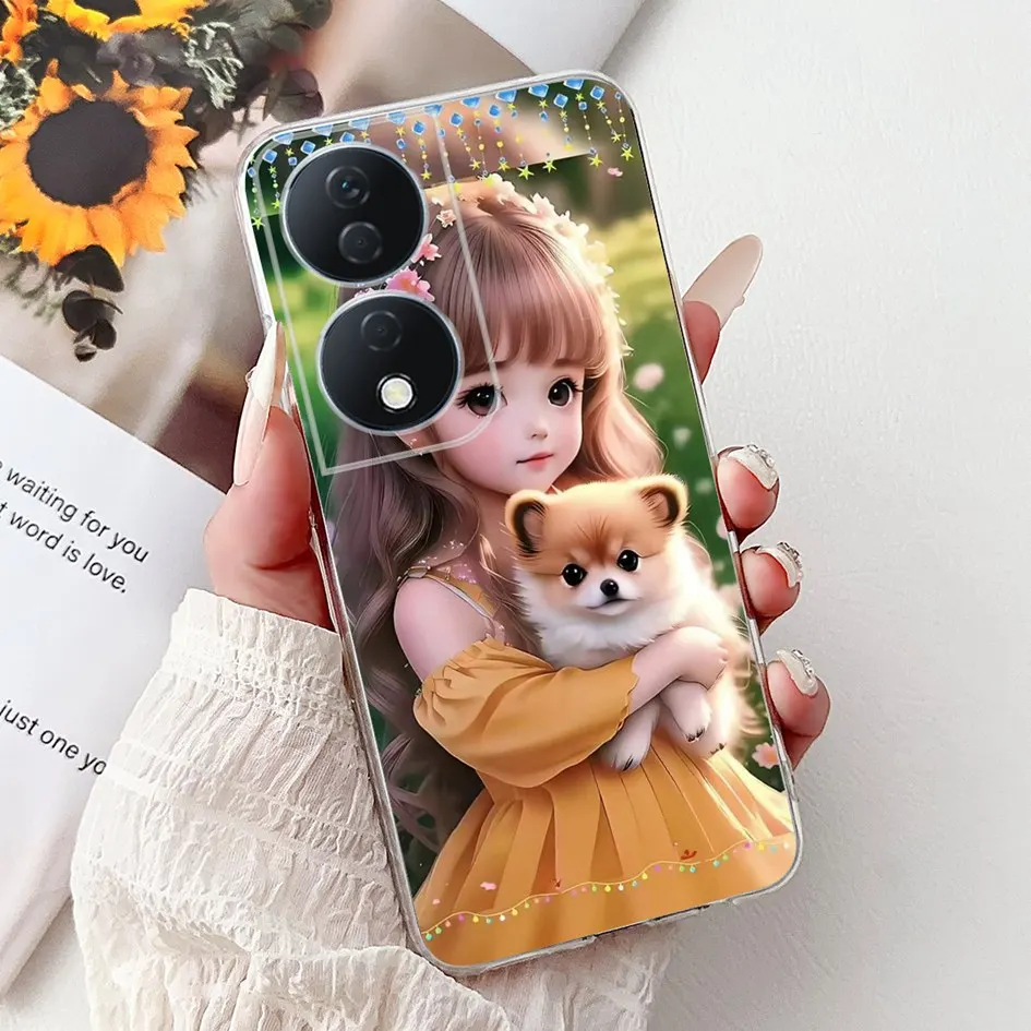 Colorful Flower Clear Silicone Phone Case for Honor X7b and Honor 90