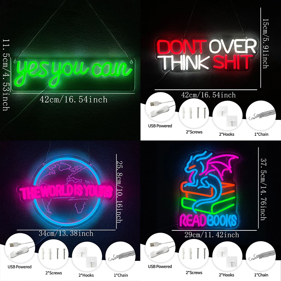 Neon Sign Don't Over Think Shit Neon Signs for Wall Decor LED Neon Lights for Bedroom Preppy Office Bar Gym Room Decor USB Powered