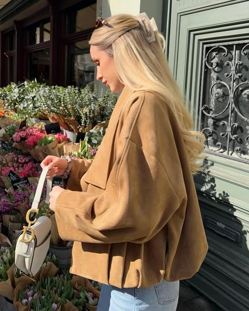 Women's Jacket 2026 New Spring Fashion Suede-Textured Wrap Coat for Women Ladies Jacket Casaul Chic Women Outerwear