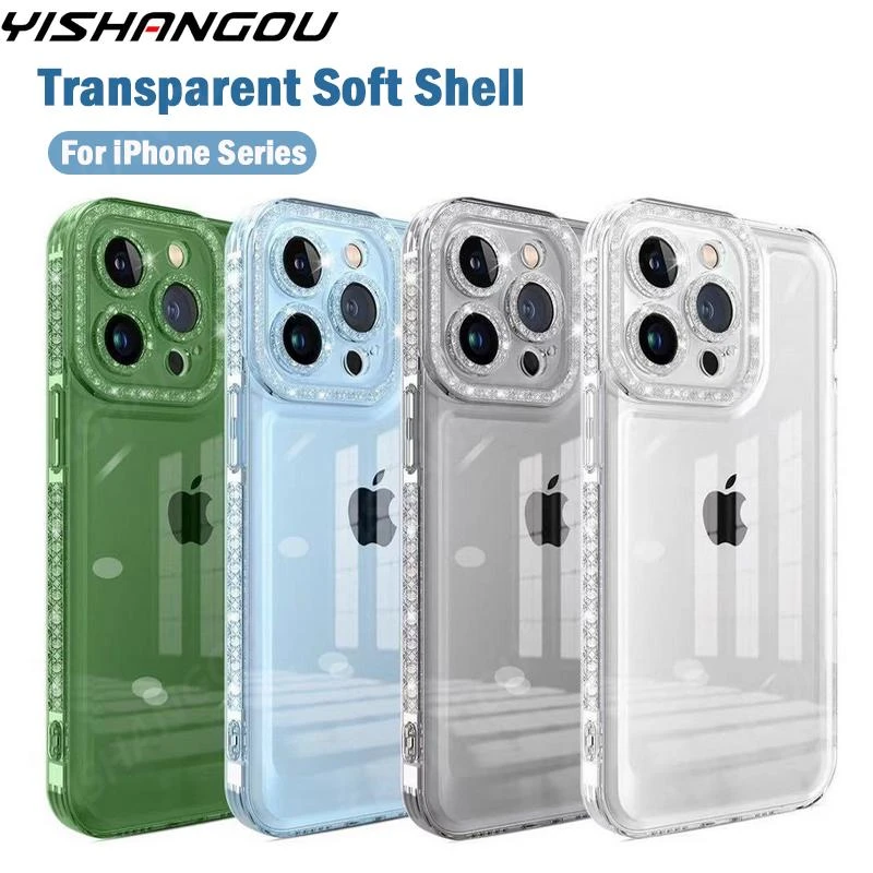 iphone 13 mini case clear Shockproof Diamond Lens Clear Case For iPhone 13 12 11 Pro Max XR XS Max X Camera Protective Soft Silicone Phone Cover Bumper best iphone 13 mini case