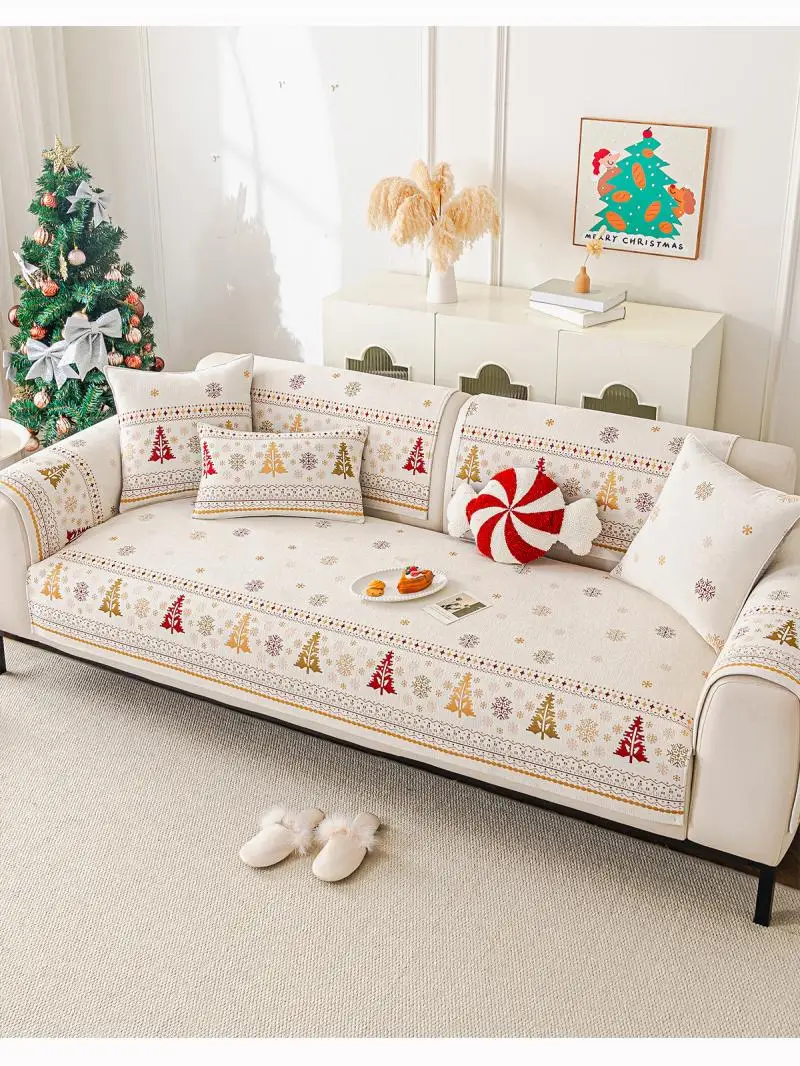 Weihnachten Baum Chenille Sofa Kissen Vier-Jahreszeiten Universal Anti-Slip Nordic Licht Luxus Stil Sofa Sitzbezüge Tuch Dekor hause – Detail 4
