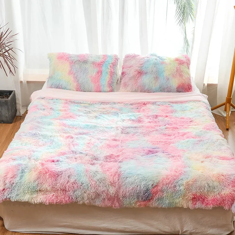 

Fashion Tie Dye Long Plush Blanket Winter Warm Double-sided Fluffy Throw Blanket Home Decor Bedspread Blanket Gift