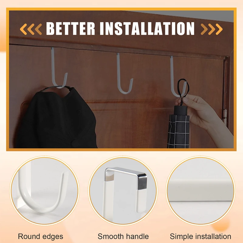 TKOH-Over Door Hooks For Hanging Clothes, 6 Packs Hanger Soft Rubber Surface Prevent Scratches, Door Hook For Bathroom