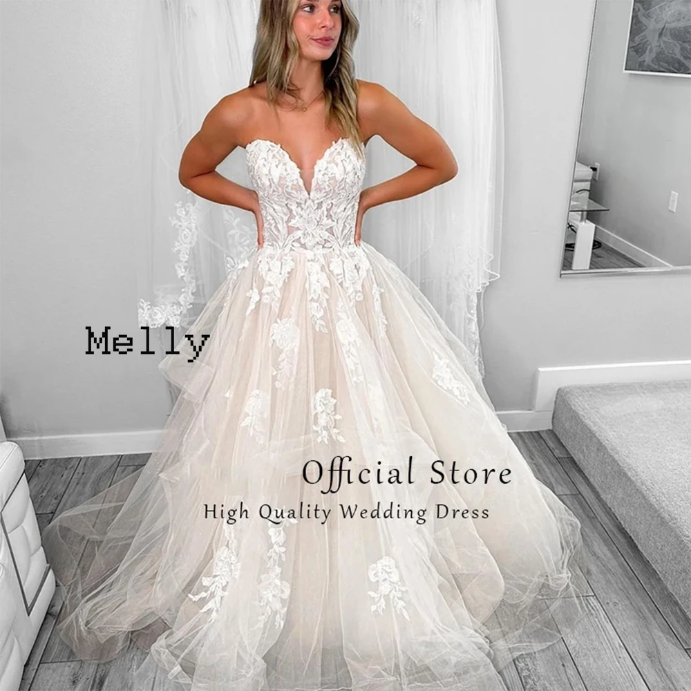 

Ivory V Neck Wedding Dresses for Women Soft Tulle Bridal Gowns with Lace Court Train Sleeveless 2024 Summer Vestido De Novia