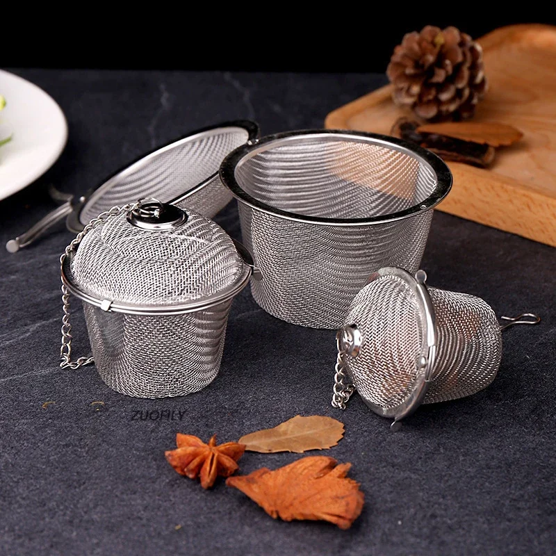 304 Stainless Steel Tea Coffee Stew Spice Soup Herbal Sieve Infuser Reusable Seasoning Bag Ball Kitchen Filter Sachet with Chain