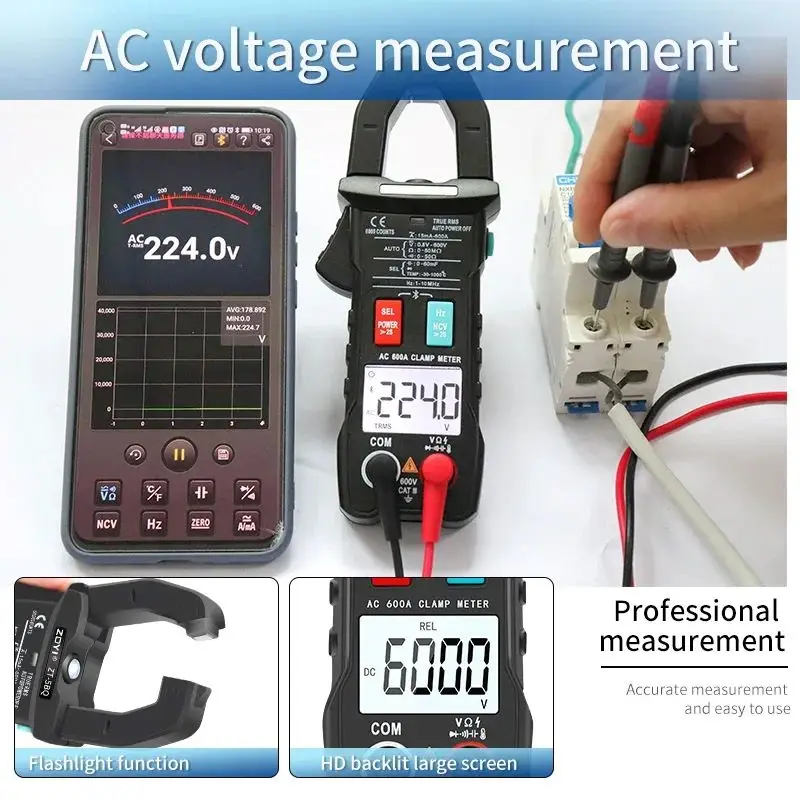Digital Multimeter 5BQ Bluetooth 6000 Count True RMS DC/AC Voltage Tester AC Current Hz Capacitance Ohm
