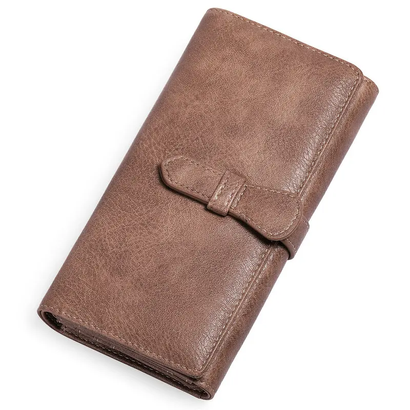

Women's Long Purse Three Fold Large Capacity Female Clutch Bag Retro Oil Wax Leather Money Clip