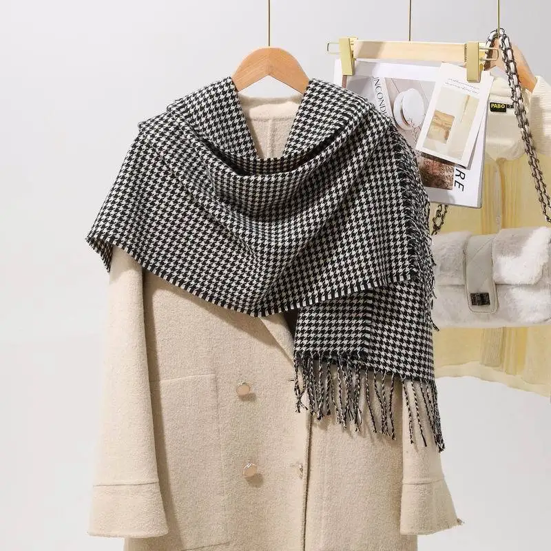 Tartan Sciarpa In Pashmina Effetto Cashmere 200x60 Cm Con Nappe - Calda E Morbida - Regalo Invernale Donna