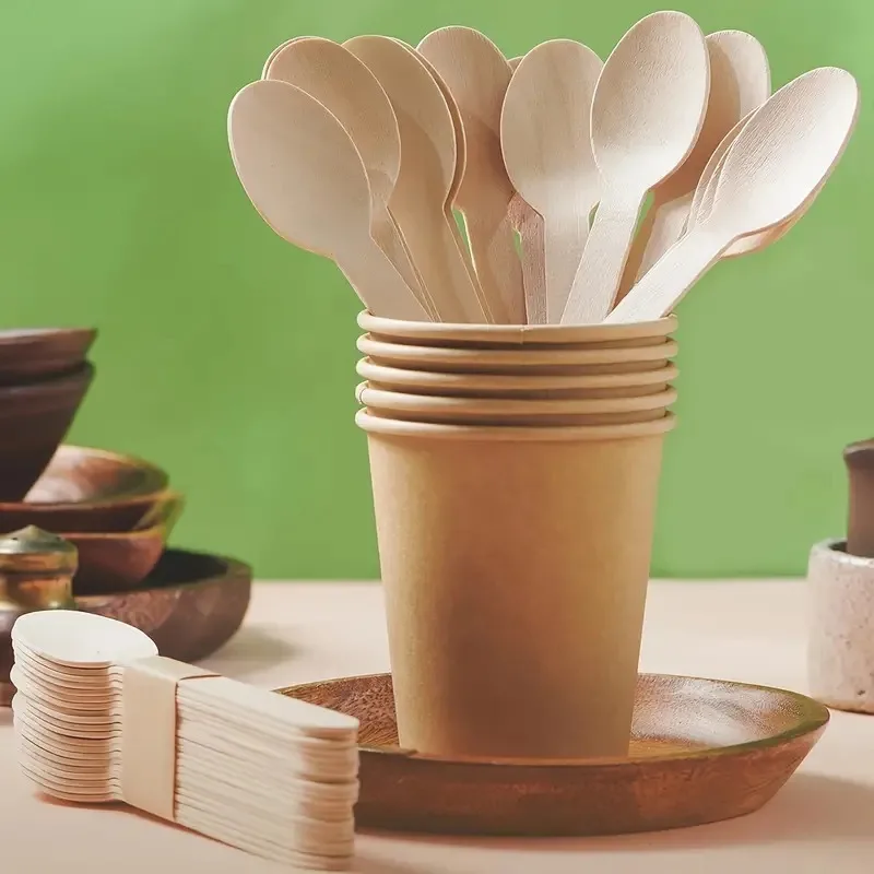 50PCS Disposable Wooden Spoons Cakes Desserts Ice Cream Wooden Spoons Wedding Birthday Party Outdoor Picnic Kitchen14cm