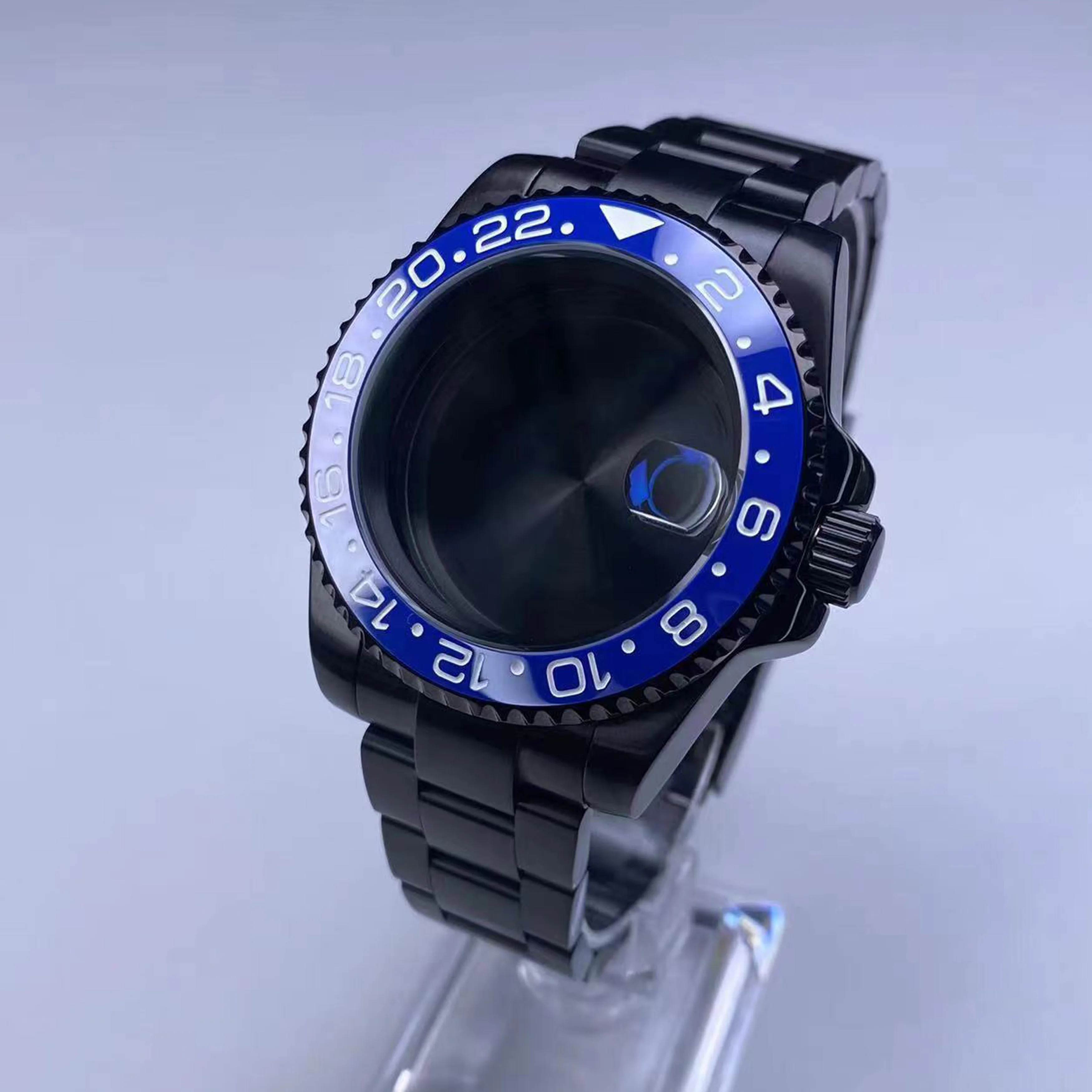 Premium 40mm Black Watch Case with Sapphire Glass and 120-Click Bezel
