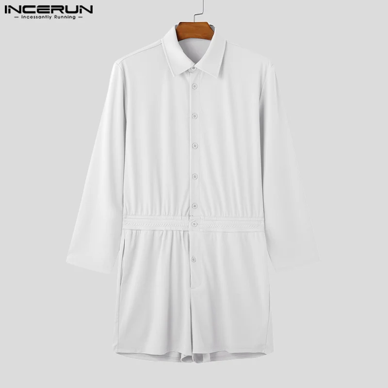 Turn Down Collar Buttons Comfortable Homewear INCERUN Men Well Fitting Long Sleeved Bodysuits Casual Fashion Loungewear