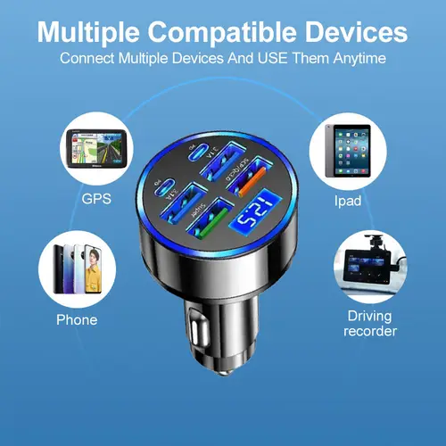 300W 6 Ports Car Charger Fast Charging PD/QC/SCP/FCP/AFC/PSS Car Cigarette Lighter Flash Charge with Digital Display - Image 6