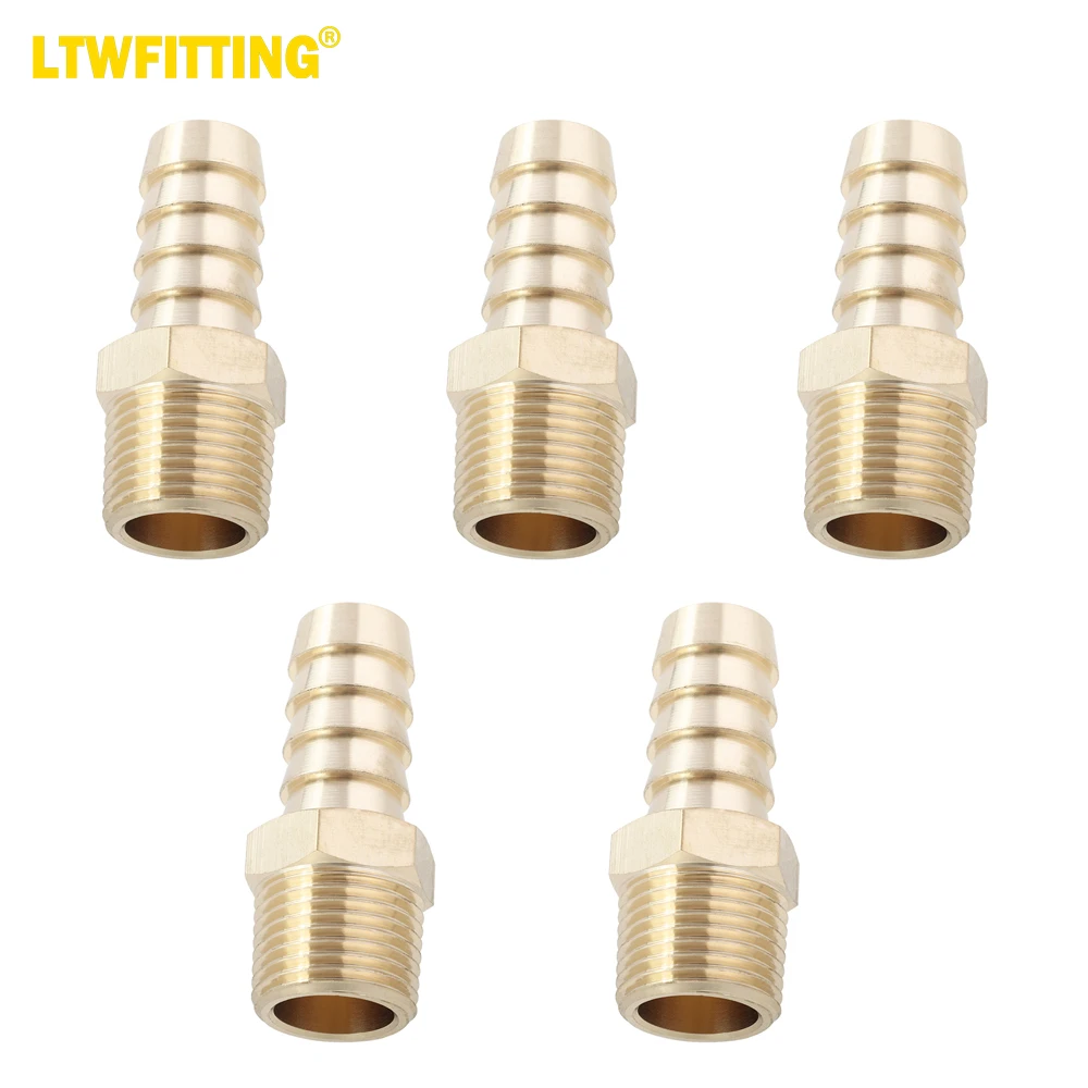 

LTWFITTING LF Brass Barbed Fitting Coupler/Connector 1/2" Hose Barb x 3/8" Male NPT Fuel Gas Water (Pack of 5)