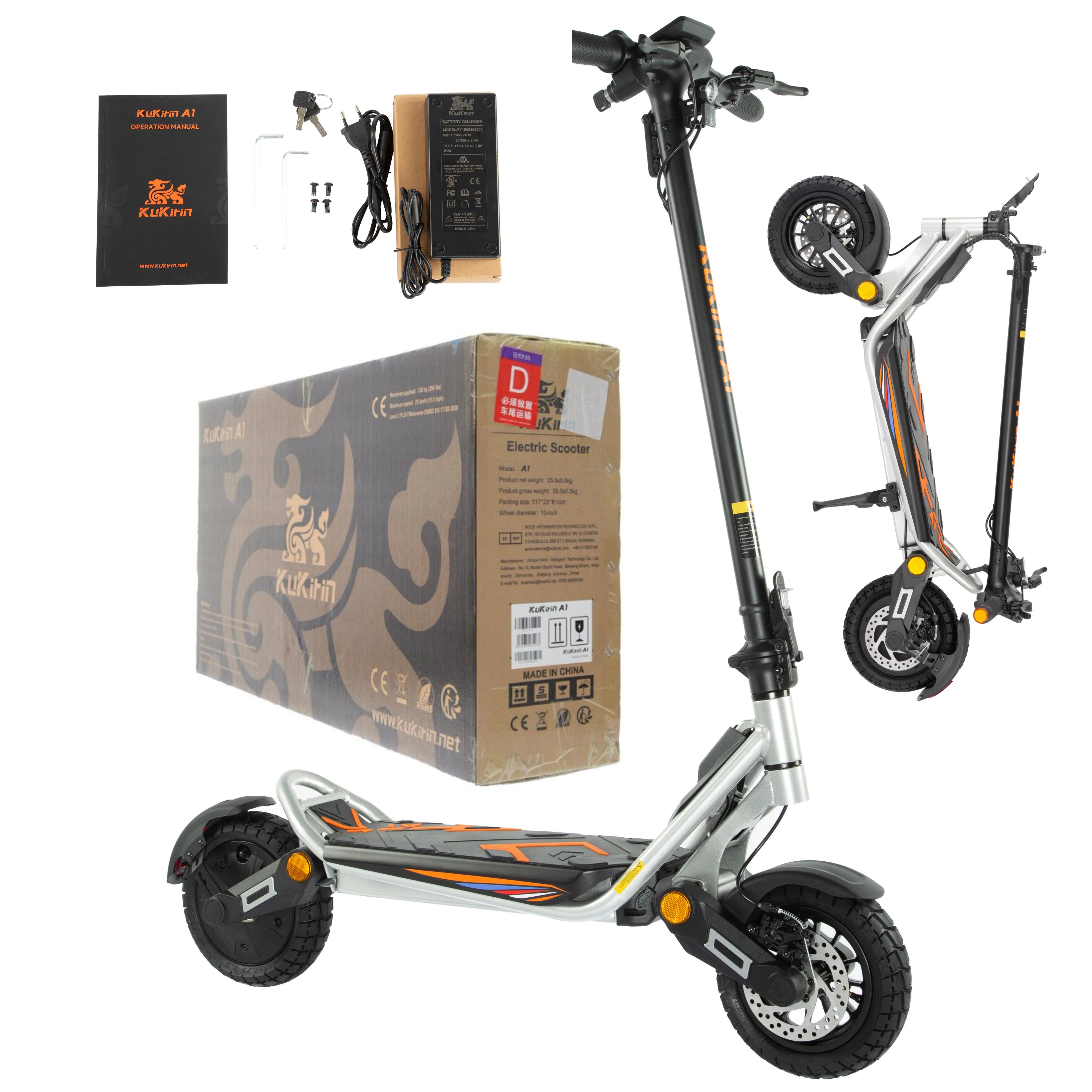 Monopattino Elettrico Pieghevole KuKirin A1 2026, Motore 1000W, Batteria 48V 13Ah, Velocità Massima 45KM/H, Autonomia Massima 45KM, Pneumatici Tubeless da 10 Pollici - immagine 4
