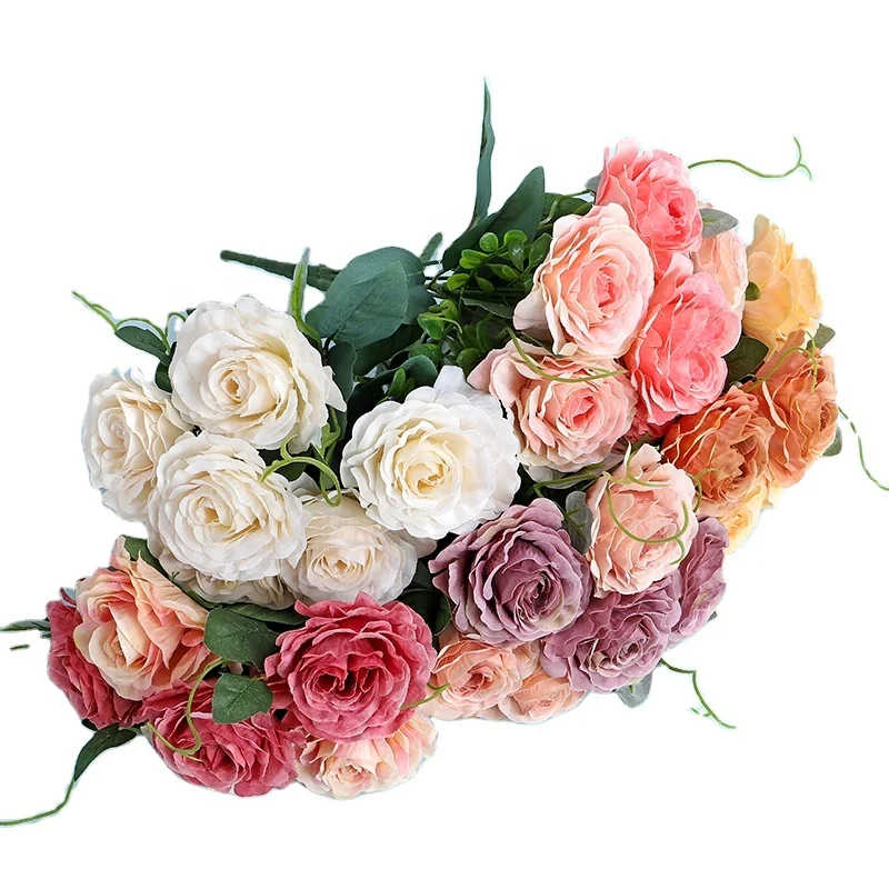 

Artifical 6 head Maria Rose Wholesale Wedding Decoration Silk Plastic Forever Rose Artificial Flower
