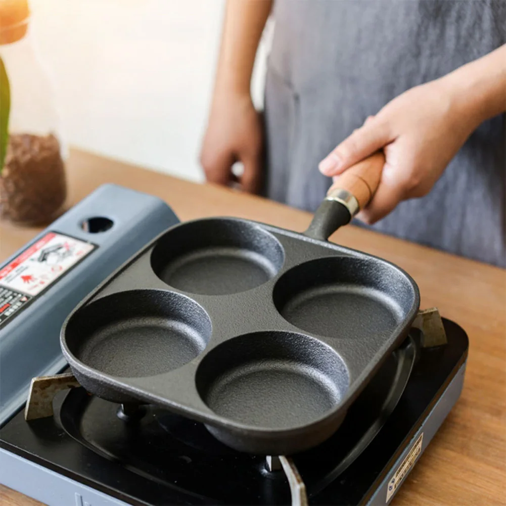 4 Hole Omelet Pan Divided Egg Omelet Pan Nonstick Pancake Pan Granite Coating Wooden Handle for Gas Stove and Induction Cooker 2