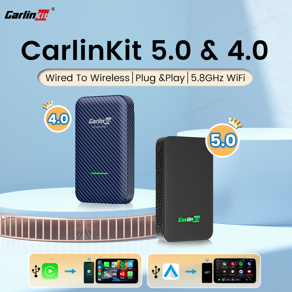 CarlinKit 5.0 & 4.0 Wireless CarPlay Adapter Android Auto Dongle Smart Car Play Box for iOS & Android Multi-Device Supported
