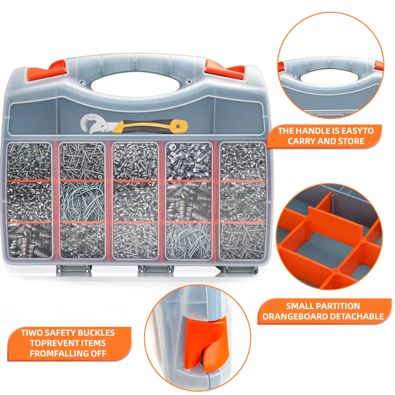 Storage Box AIRAJ Tool Box Multiple Grid Double-Sided Garage Toolbox Plastic Boxes Professional Complete Case for Mechanics Organizer Tools