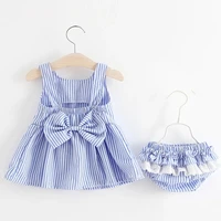 Baby Clothing Sets 2023 Girls Cute Summer Sleeveless Dress Girl 2Pieces Sets Short Pants+Dress Set Stripe Patten for Baby 6-24M 1