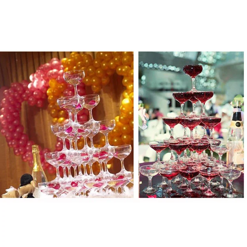 6PCS Glass Cup Tower Wedding Props Decoration Champagne Wine Cup Home Party Decor 135ML Bar Wine Cocktail Glass