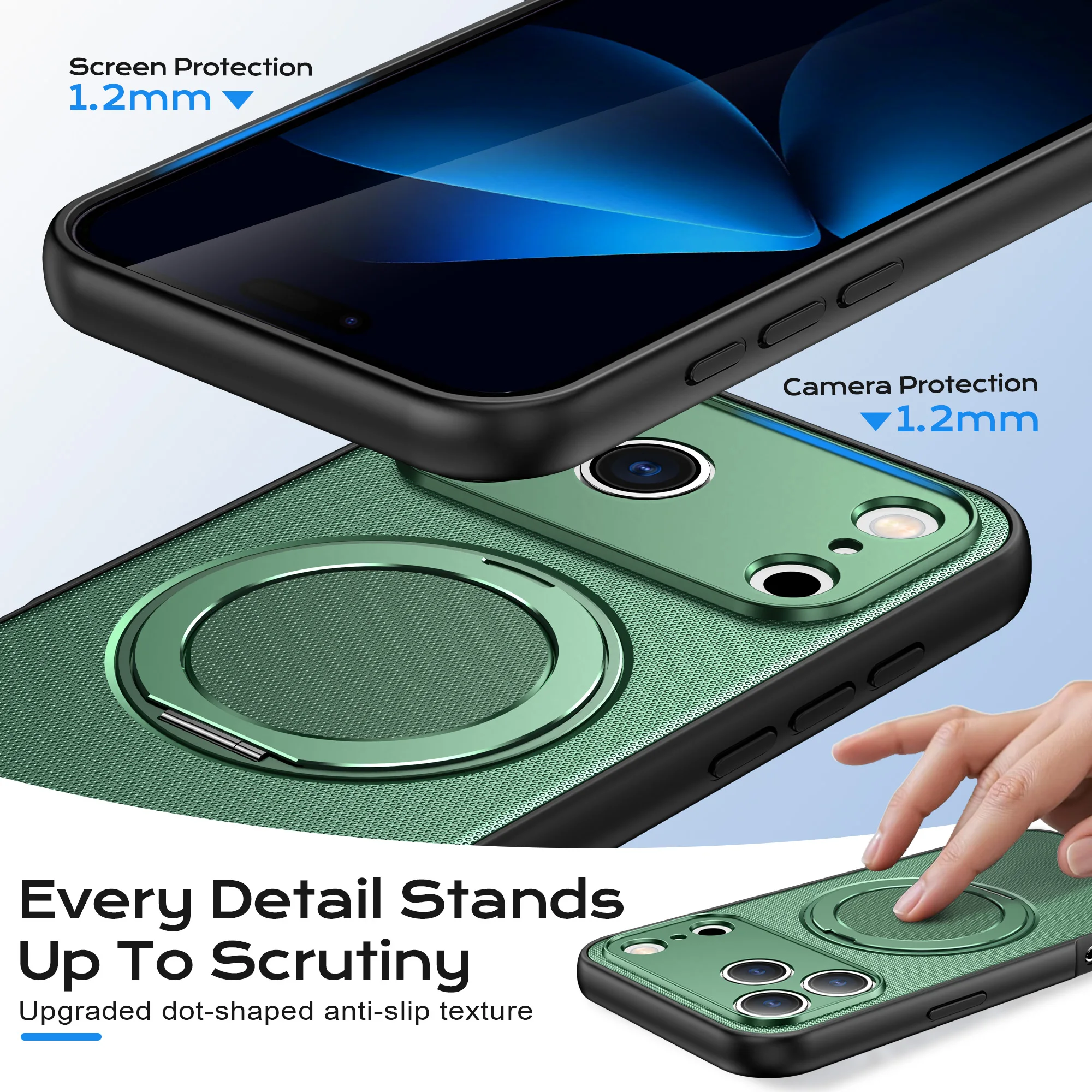 Magnetic Ring Holder Phone Case with 360° Rotation and Magsafe Compatible Armor Cover