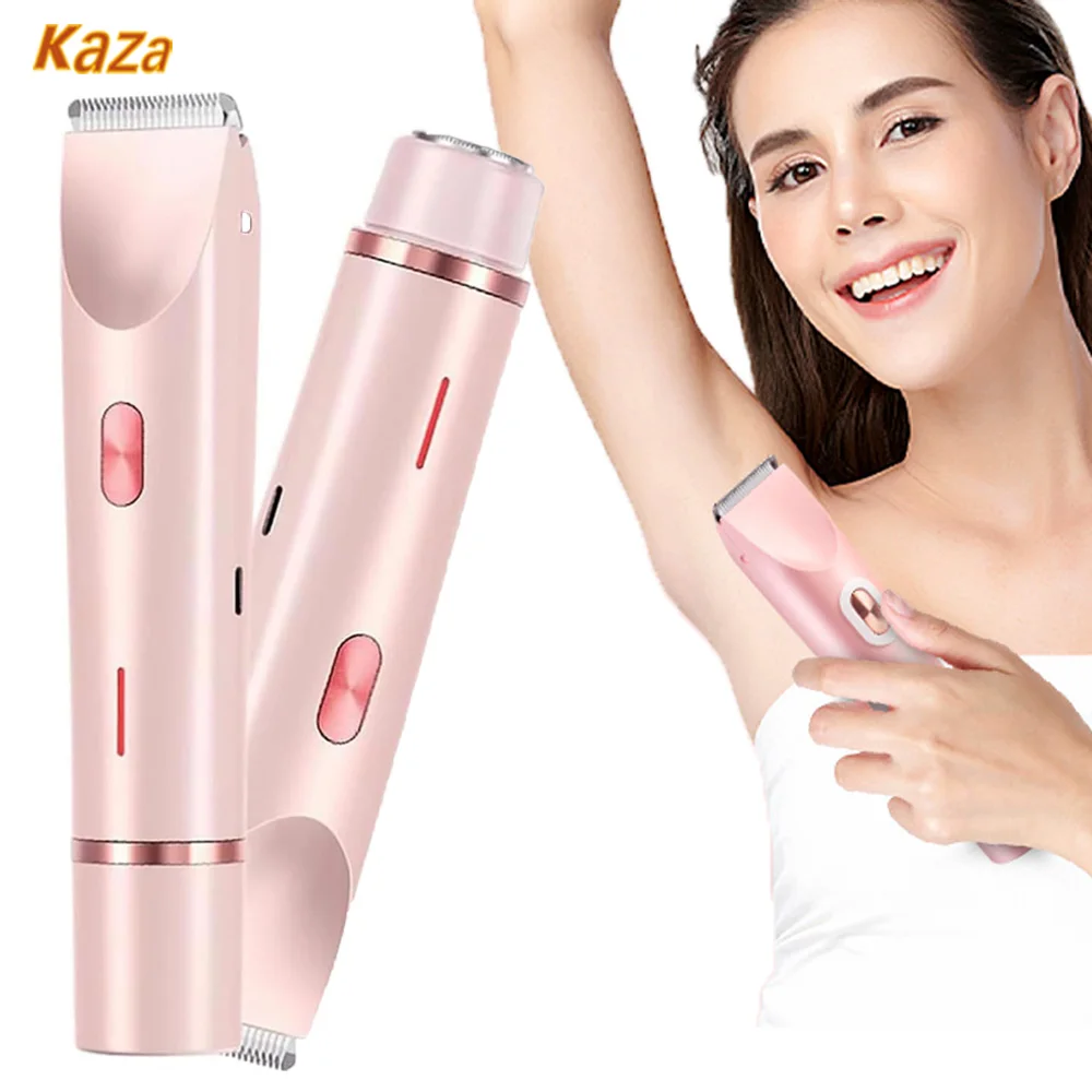Electric Shaver for Women Rechargeable Dual Head Bikini Trimmer Wet Dry Use Body Hair Trimmer for Face Body Intimate Areas