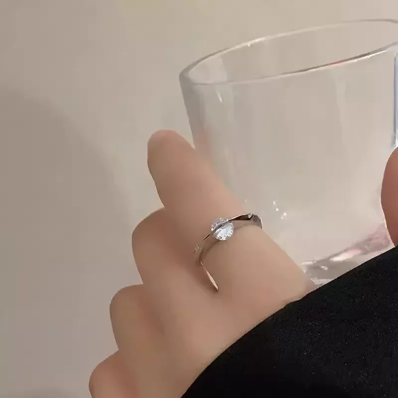 Anelli Regolabili con Pianeta Rotante in Zircone, Colore Argento, Gioielli alla Moda per Donne, Accessori Minimalisti - immagine 3