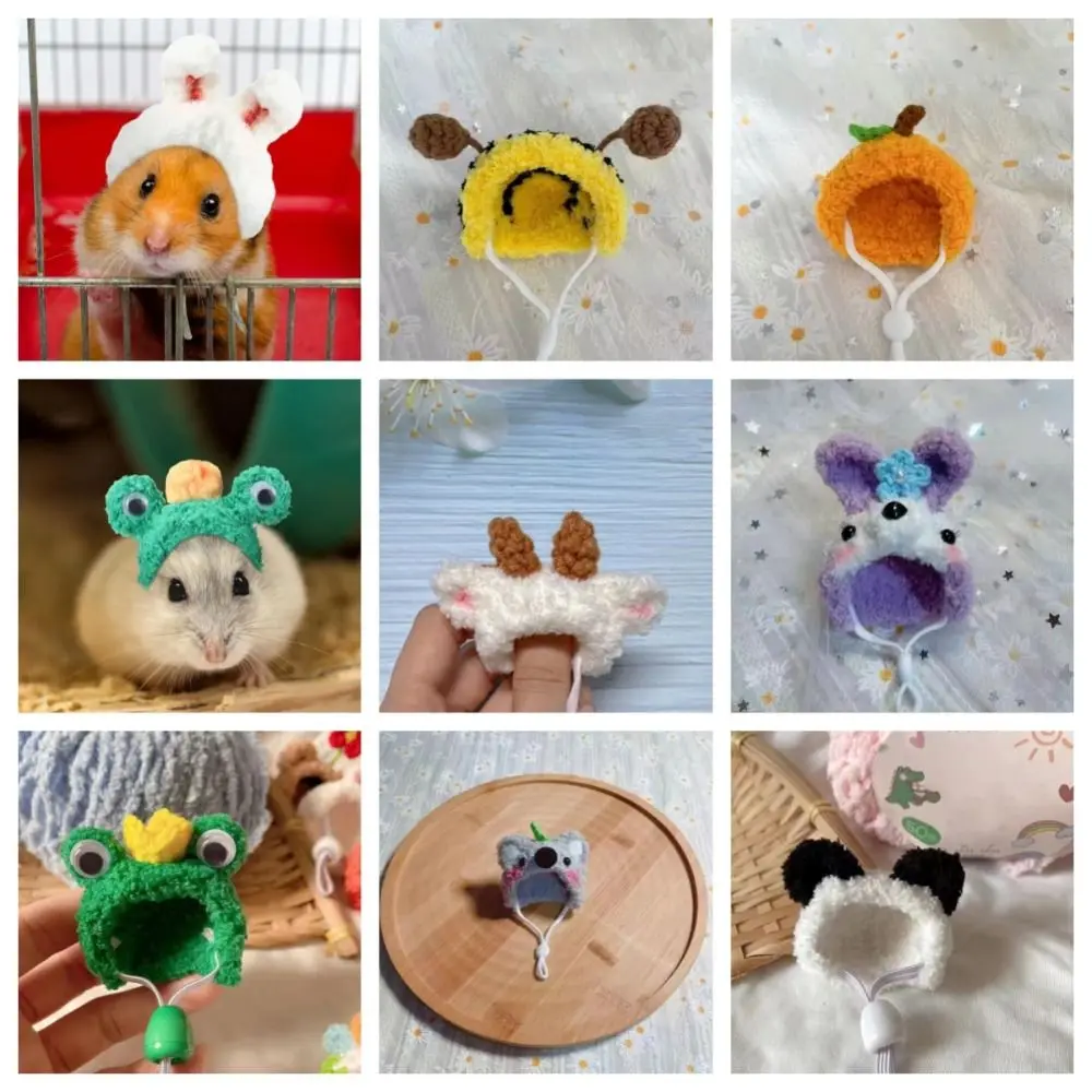 Handmade Crochet Pet Wool Hat Hamster Golden Silk Bear Plush Cute Little Hat Photo Props for Mini Pet Supplies 3