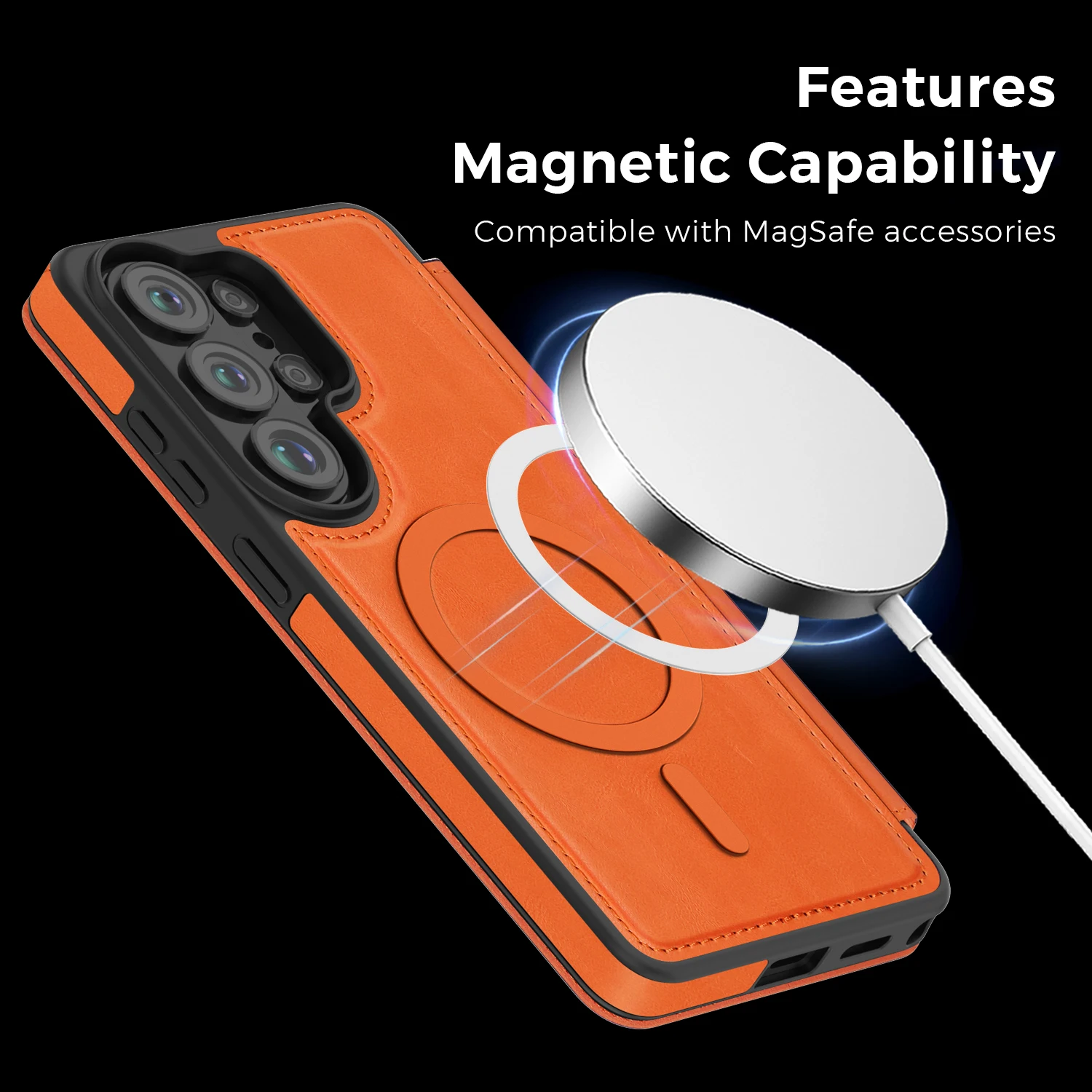 Luxury Leather MagSafe Flip Wallet Case with RFID Blocking and Magnetic Card Holder Slot