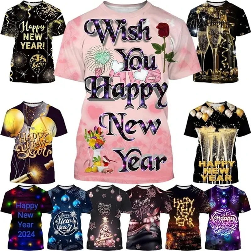 

Happy New Year! Hot Selling Men And Women 3D Printed T-Shirt Short Sleeve Fashion Casual Christmas Art T-Shirt Unisex Tops Tees